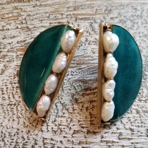 Vintage enamel & freshwater pearl earrings. Early Laurel Burch?